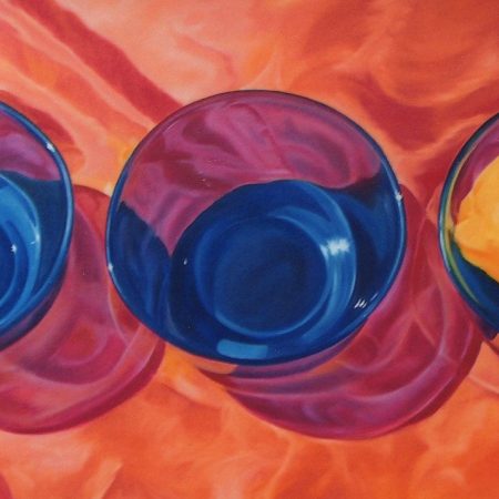 3 Blue Bowls and a Lemon Contemporary Still Life Painting